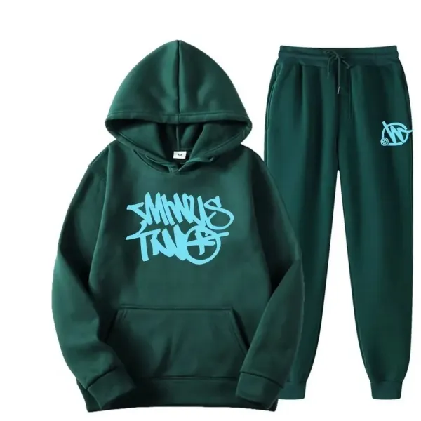 Design Graffiti Hoodie and Sweatpants Set Forest Green - 1