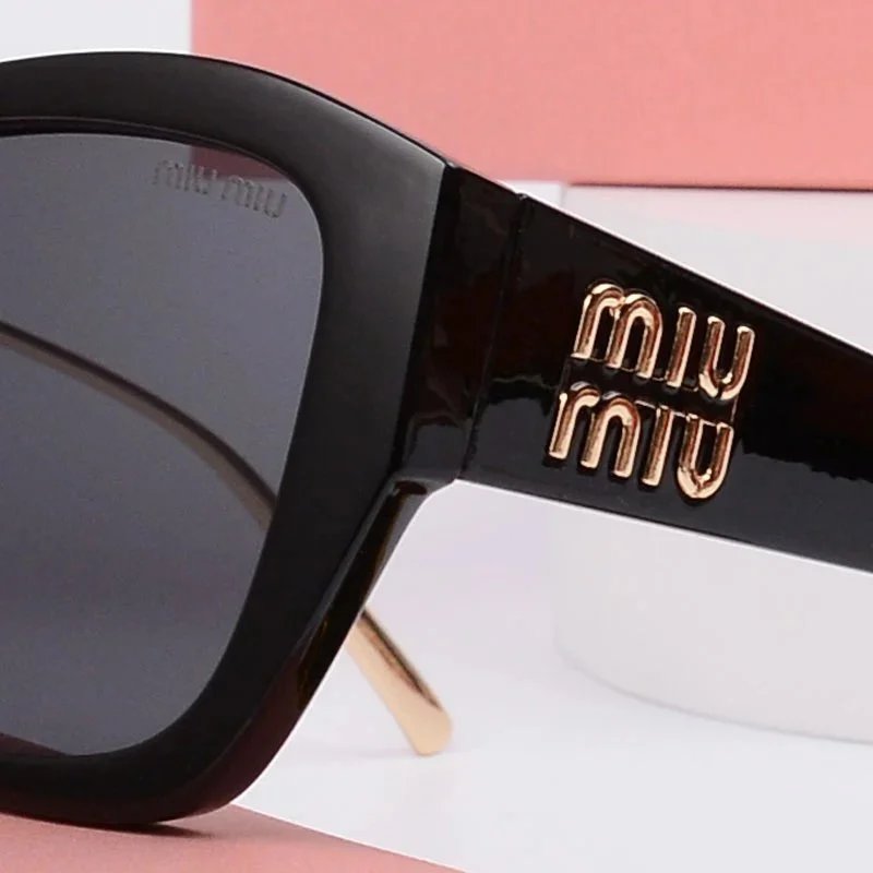 Miu Miu Oversized Cat-Eye White Sunglasses with Gold Logo Temples - 3