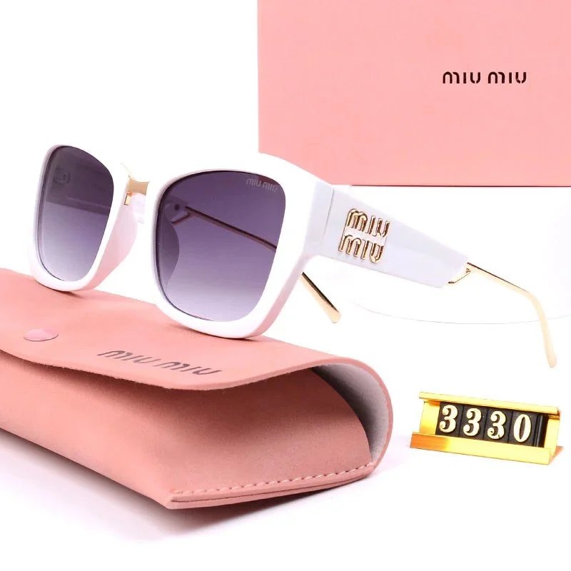 Miu Miu Oversized Cat-Eye White Sunglasses with Gold Logo Temples - 5