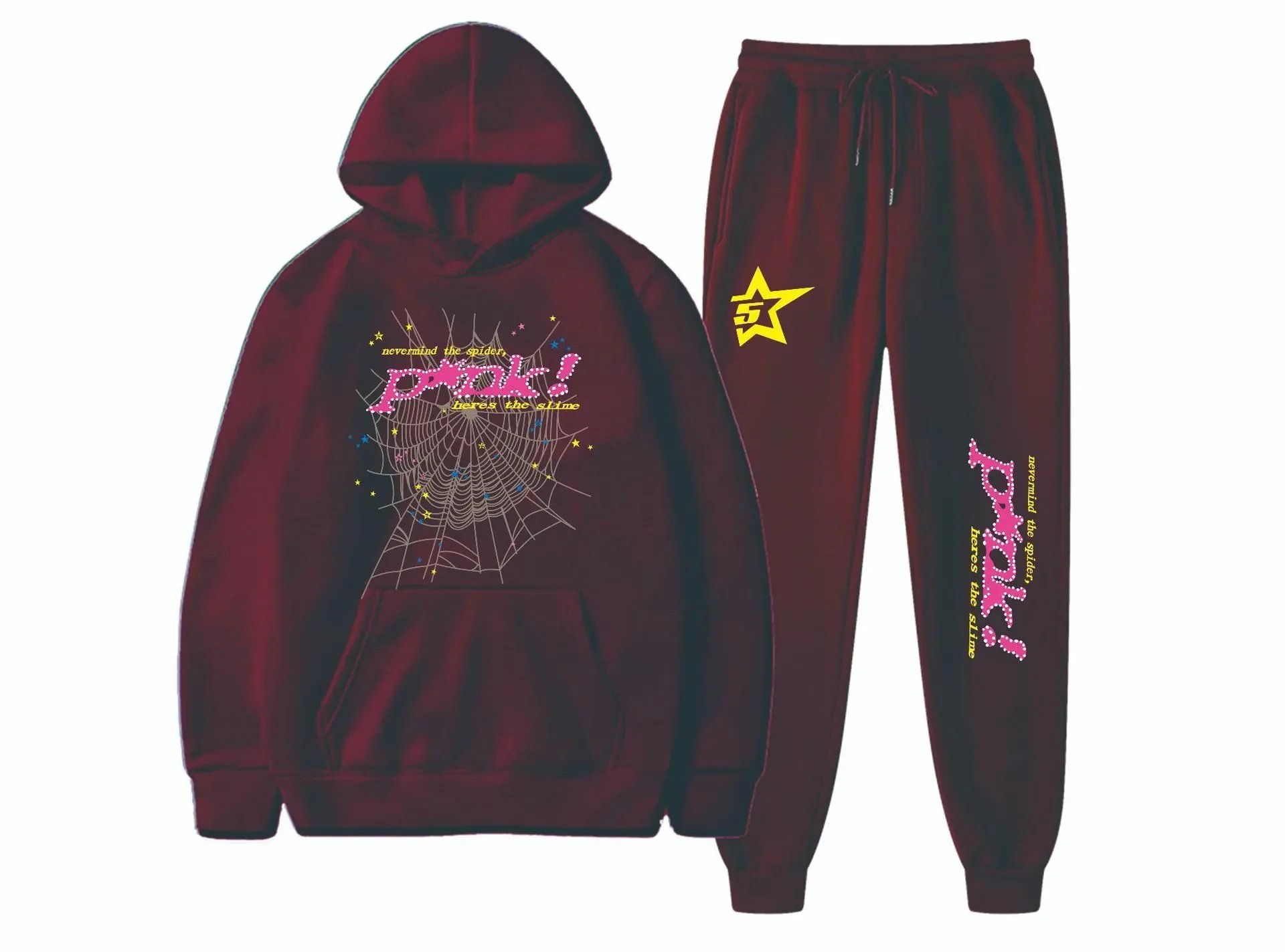 Spider! Spider Web Graphic Hoodie and Sweatpants Set Beige & Black - 28