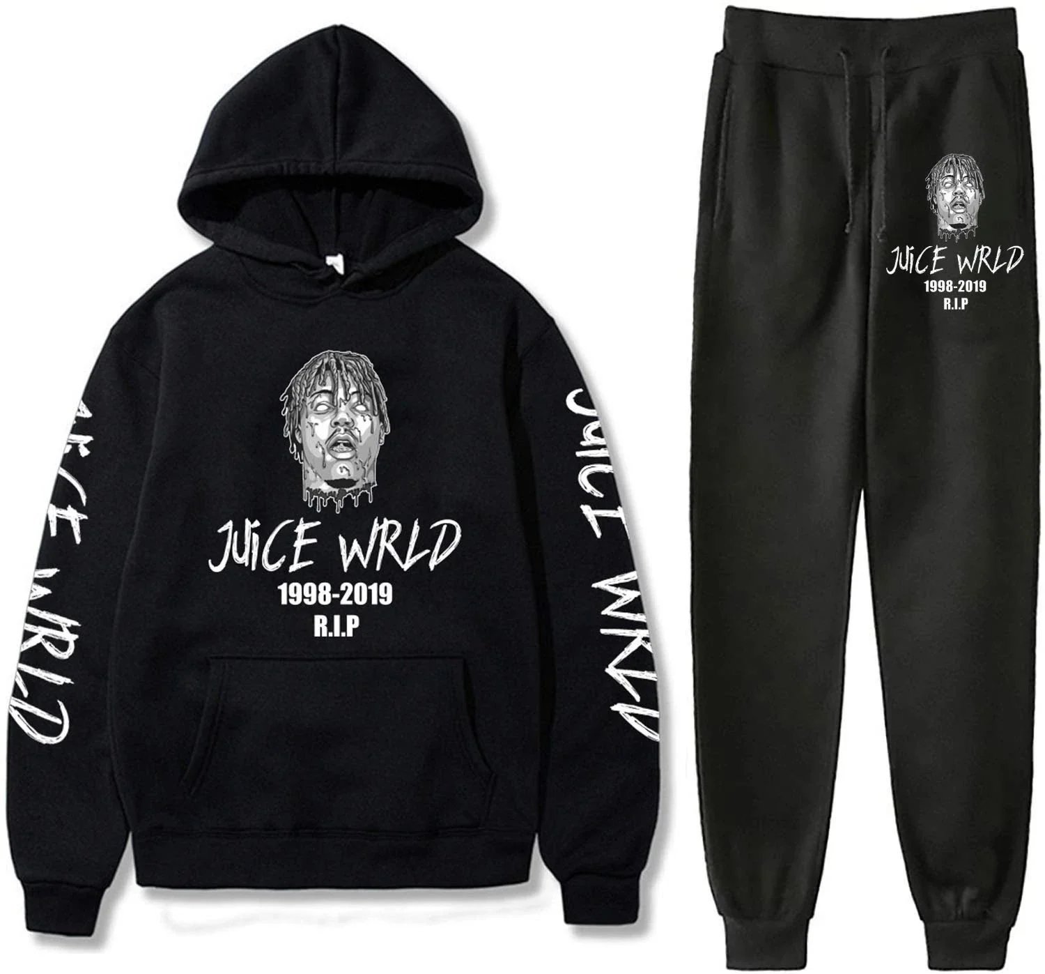 Design Juice WRLD Graphic Hoodie and Sweatpants Set Black Sets - 4
