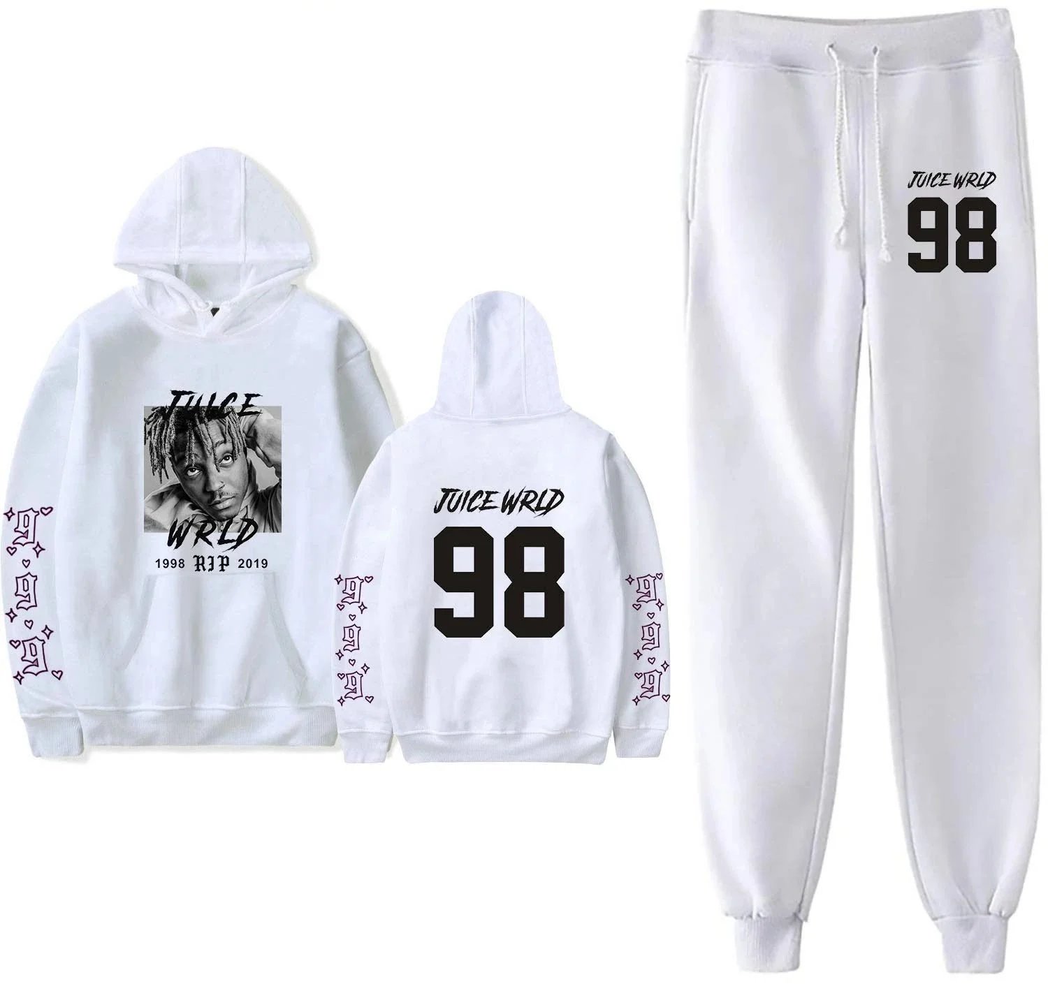 Design Juice WRLD Graphic Hoodie and Sweatpants Set Black Sets - 13