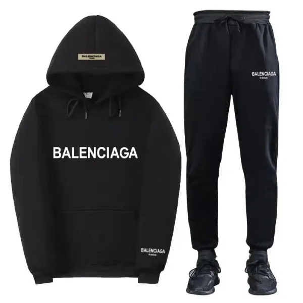 Balenciaga Logo Hoodie and Sweatpants Set Black - 1