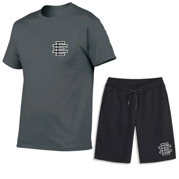 Design Logo Print Pink T-Shirt and Black Shorts Set - 6