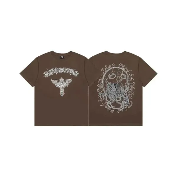 Design Skull Cross Graphic Brown T-Shirt - 1