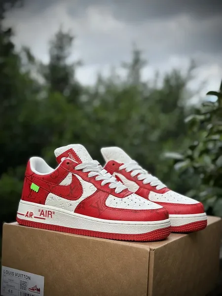 Louis Vuitton x Nike Air Force 1 Low Red Monogram Sneakers - 1