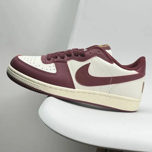 Nike Air Jordan 1 Low Burgundy and Cream Sneakers - 1