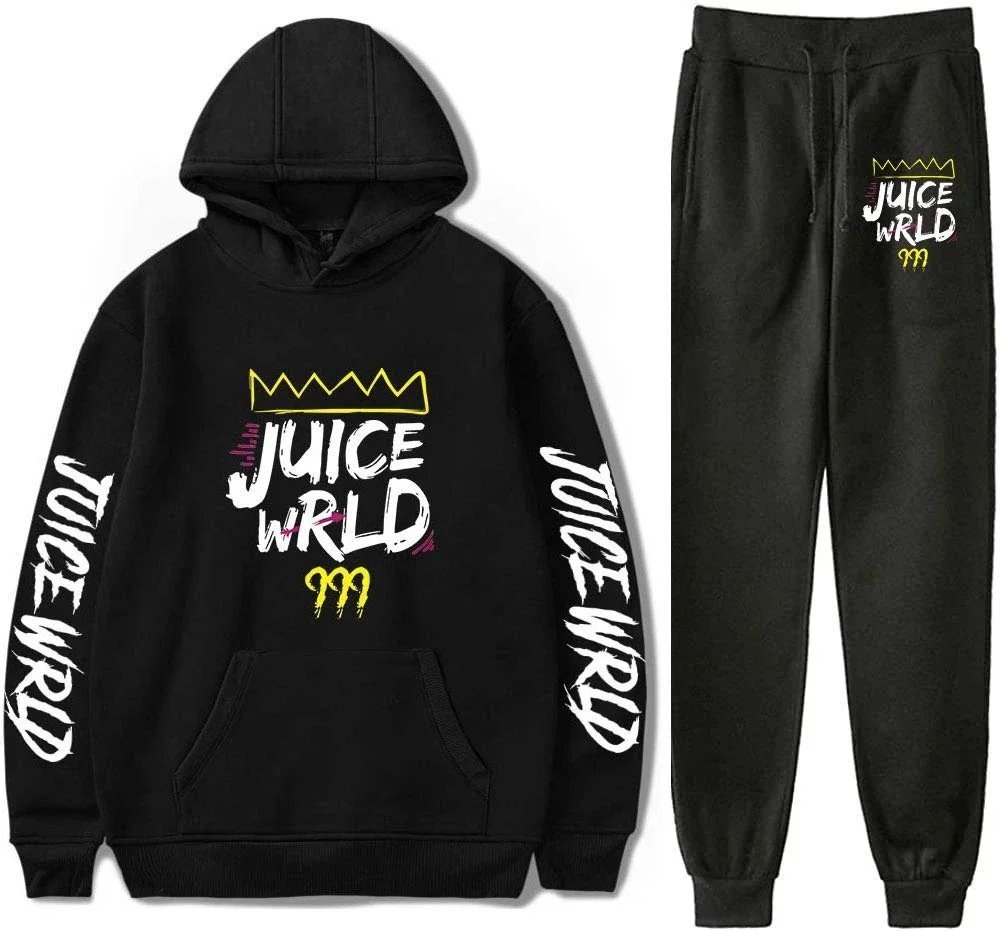 Design Juice WRLD Graphic Hoodie and Sweatpants Set Black Sets - 16