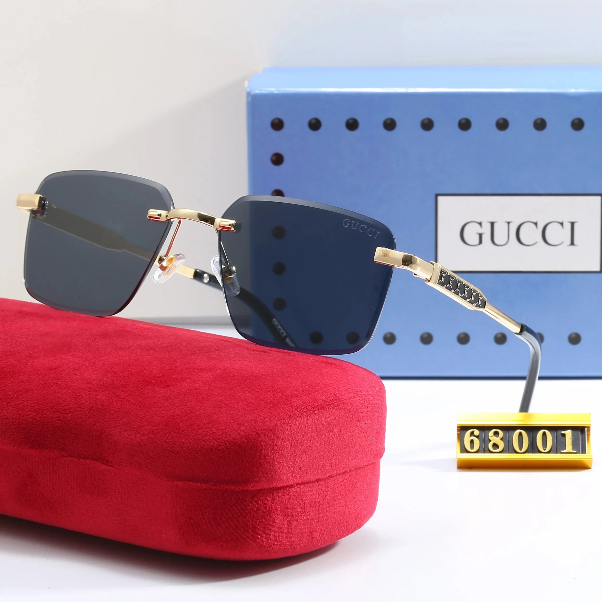 Gucci Square Rimless Sunglasses Blue Gradient Gold - 1