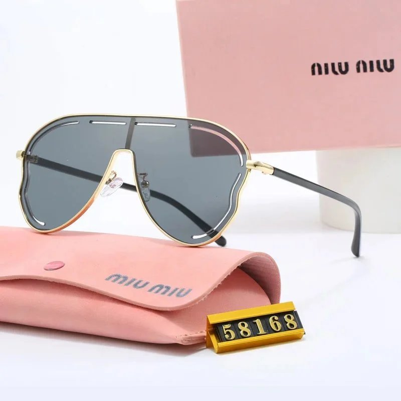 Miu Miu Aviator-Style Shield Sunglasses Gold Frame Gray Lens - 1