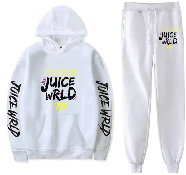 Design Juice WRLD Graphic Hoodie and Sweatpants Set White Sets - 1