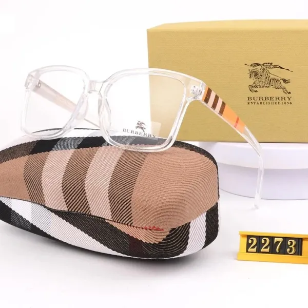 Burberry Clear Acetate Optical Glasses with Iconic Check Temples - 1