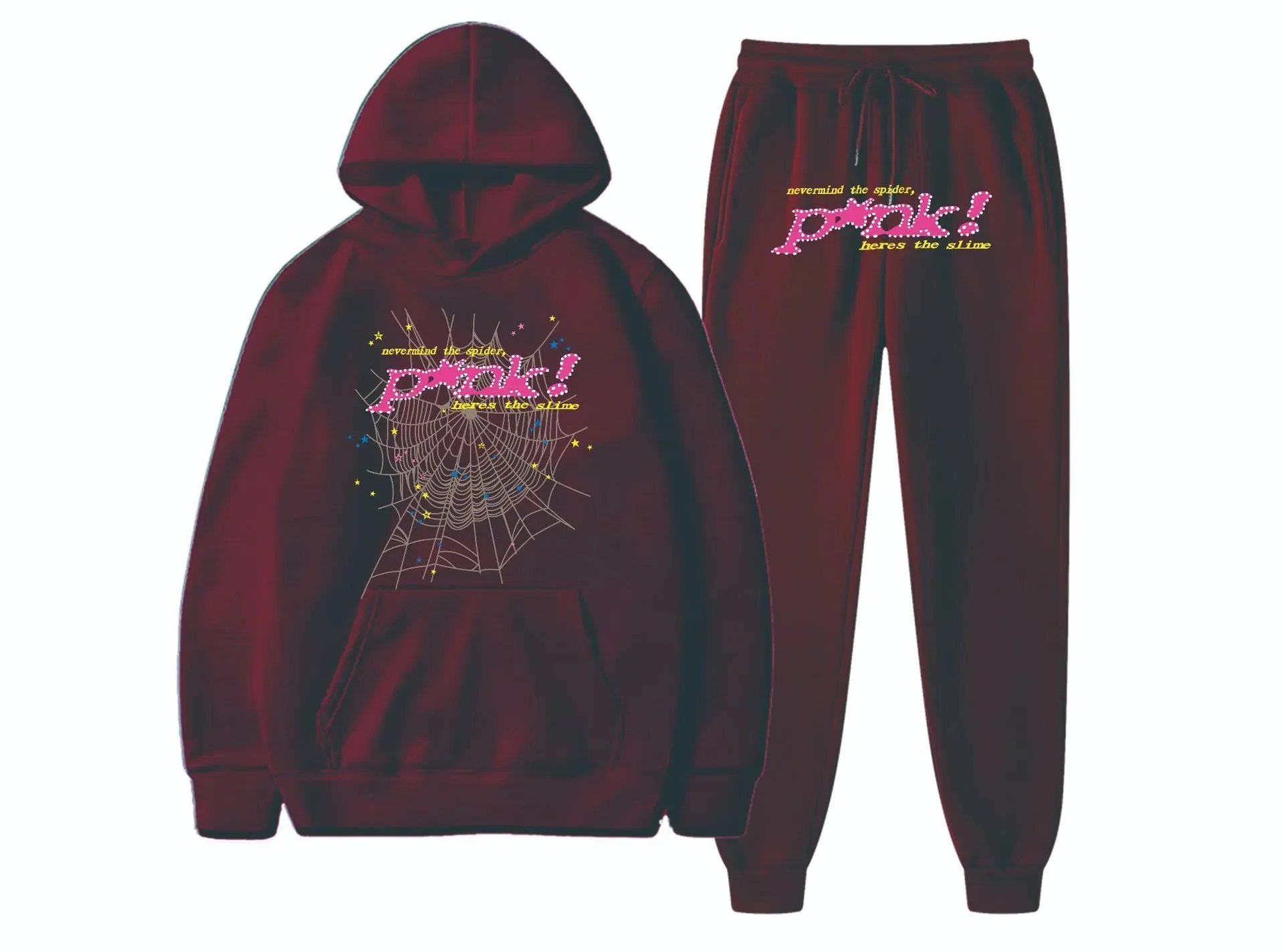 Spider! Spider Web Graphic Hoodie and Sweatpants Set Beige & Black - 27