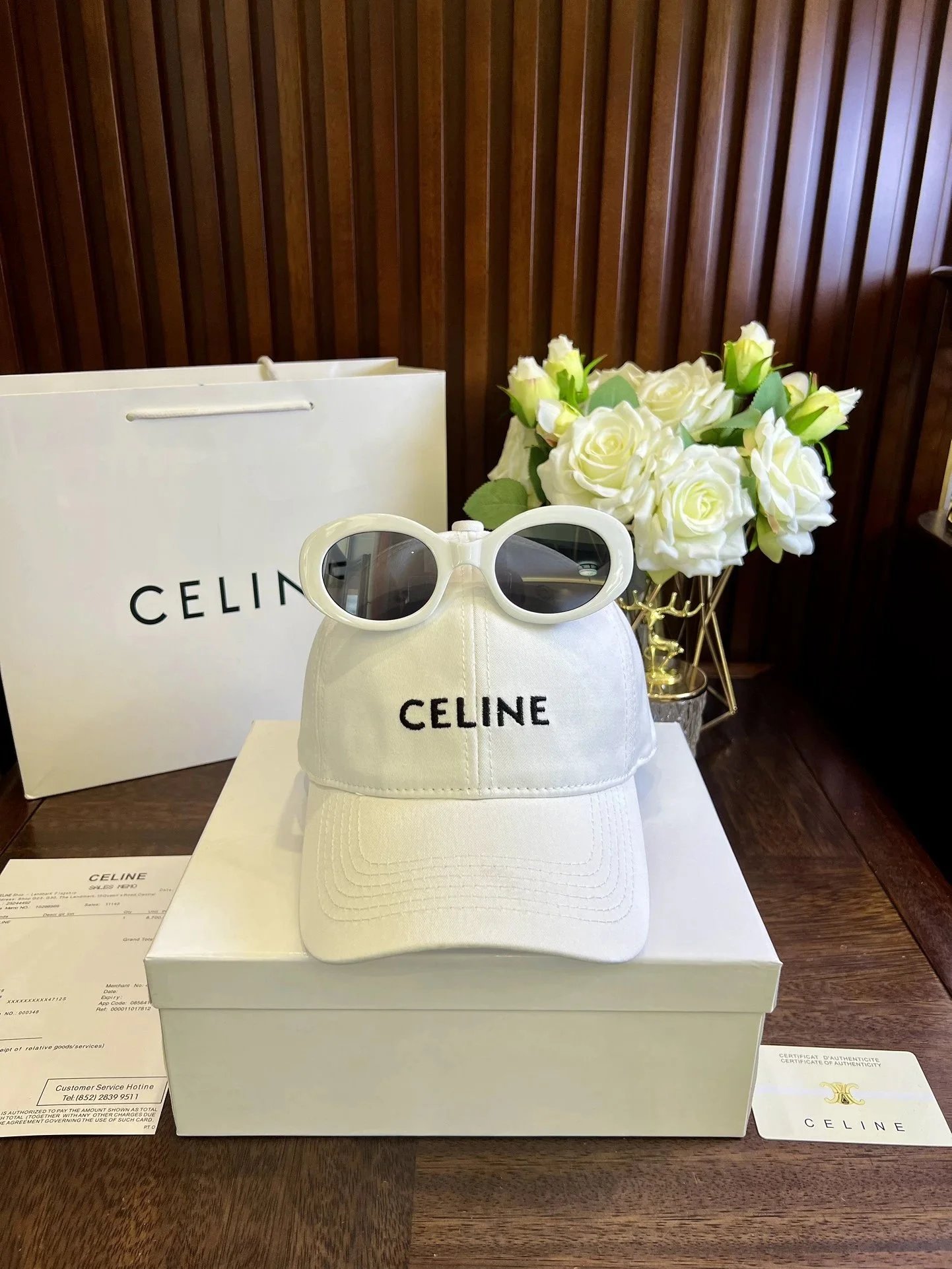 Celine Triomphe Logo Baseball Cap Beige with Sunglasses - 14