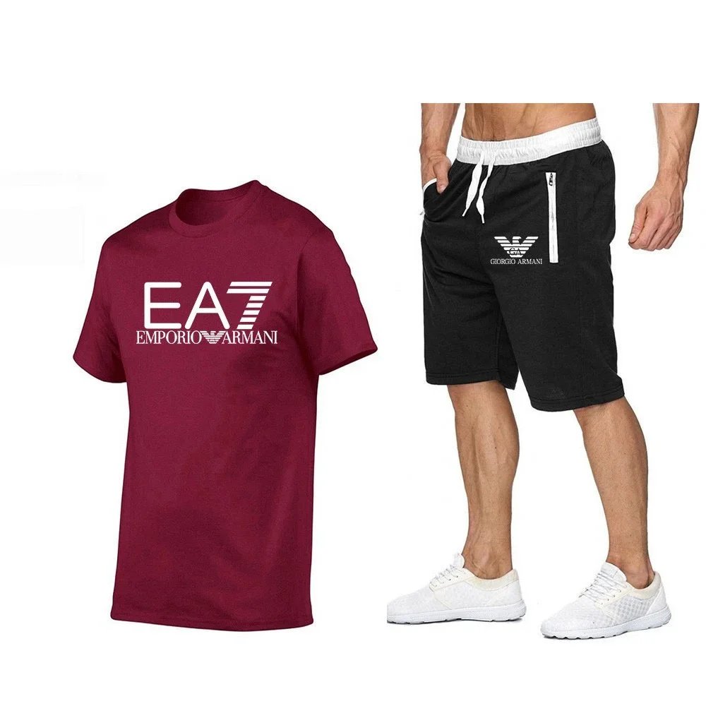 Emporio Armani Matching Sets EA7 logo T-shirt and drawstring zip-pocket shorts set — 25