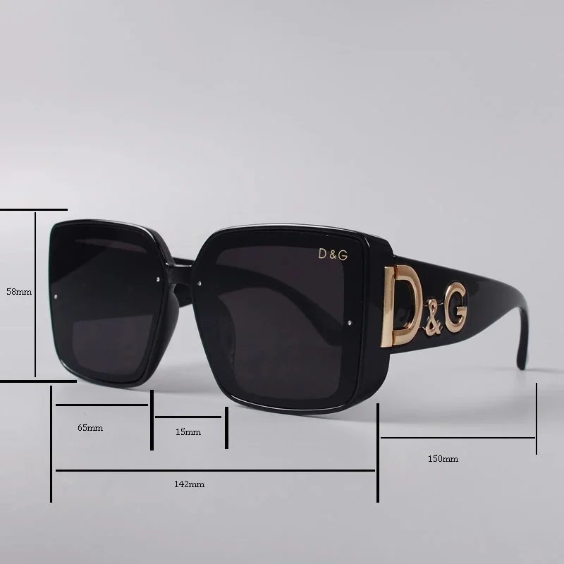 Dolce & Gabbana Square Frame Sunglasses Black with Gold DG Logo - 2