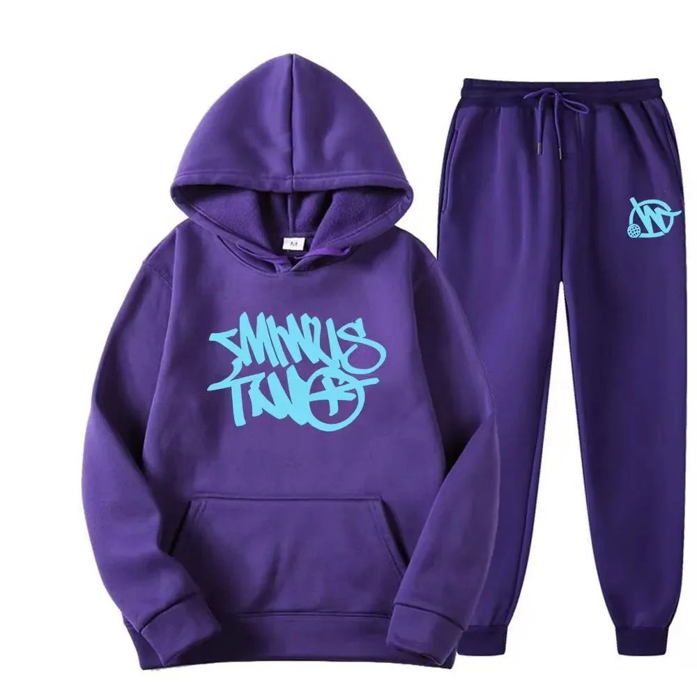 Design Graffiti Logo Yellow Hoodie and Sweatpants Set - 13