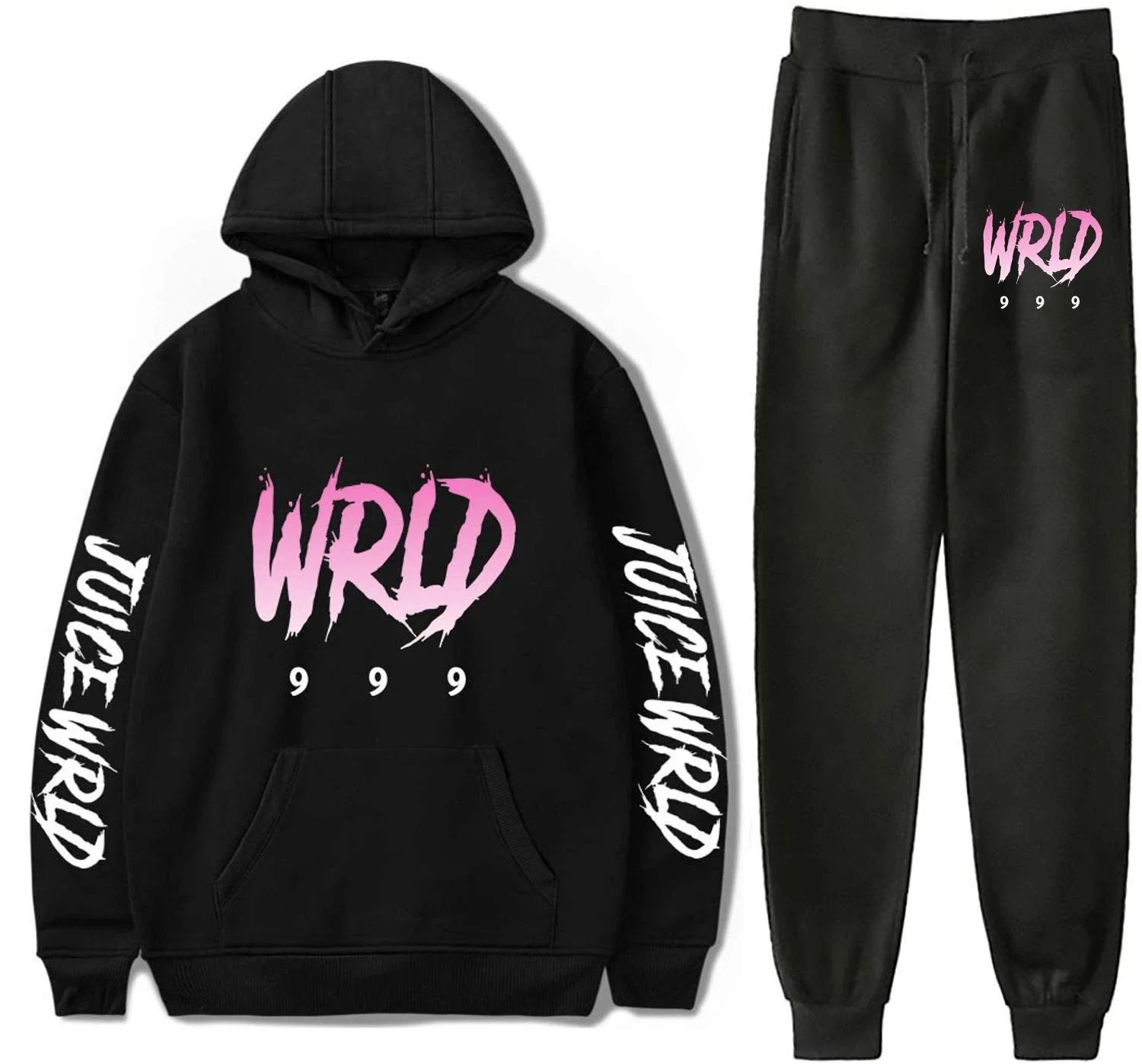 Design Juice WRLD Graphic Hoodie and Sweatpants Set Black Sets - 18