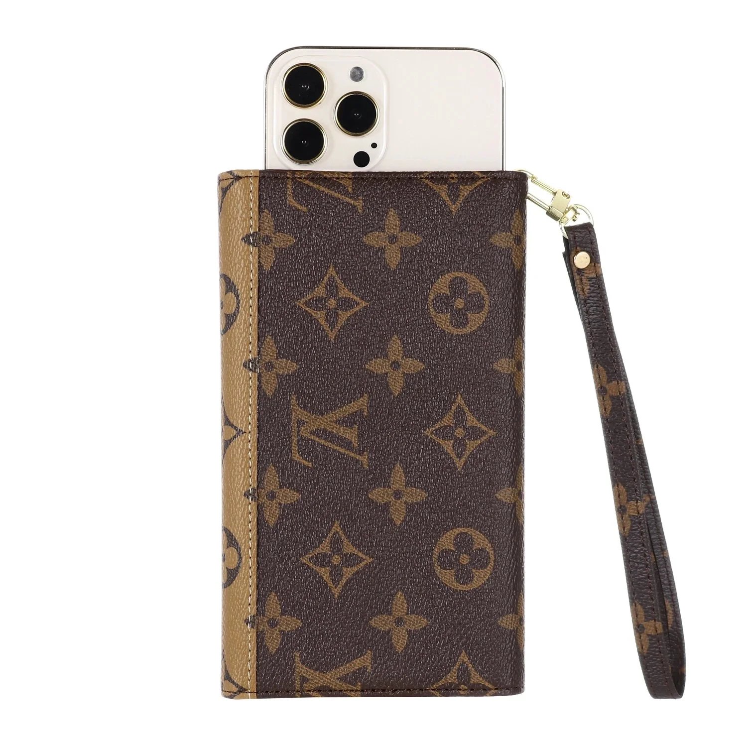 Louis Vuitton Monogram Canvas Wristlet Clutch in Brown and Beige Clutches - 5