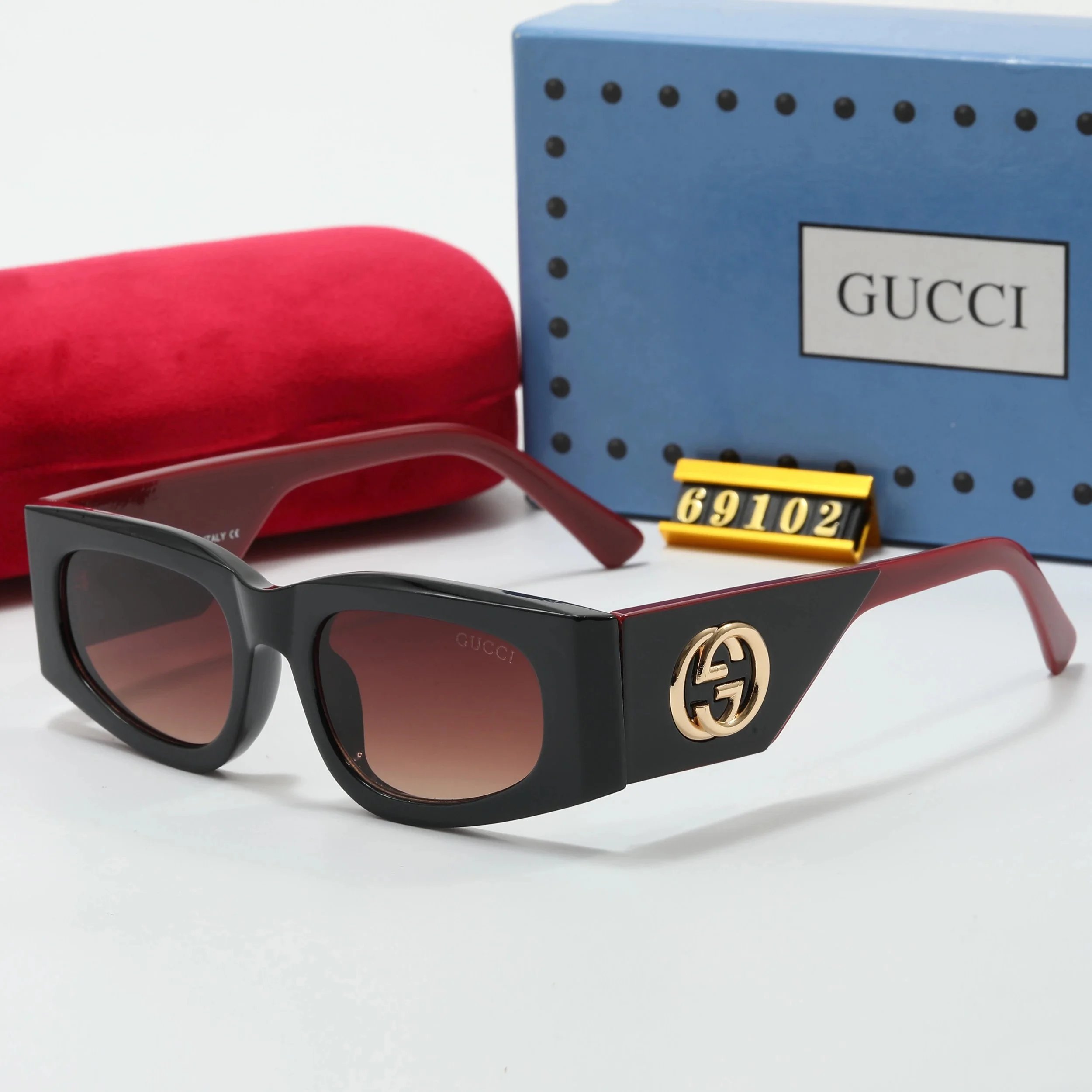 Gucci Square Frame Chain Detail Gradient Brown Sunglasses - 10