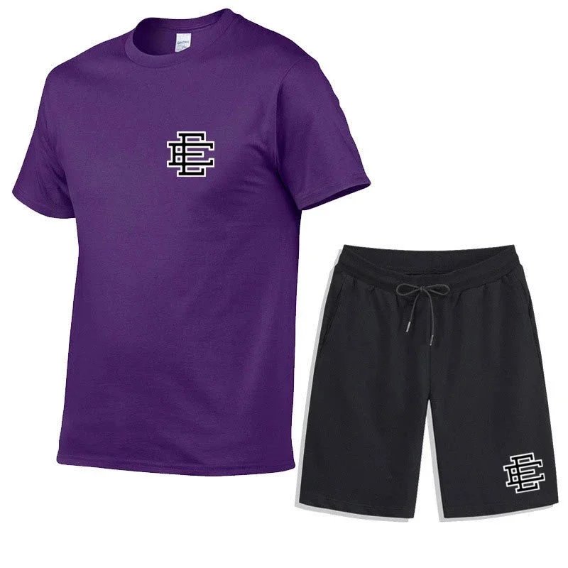 Unbranded Matching Sets Short-sleeve T-shirt and drawstring shorts set with double-E emblem image 9