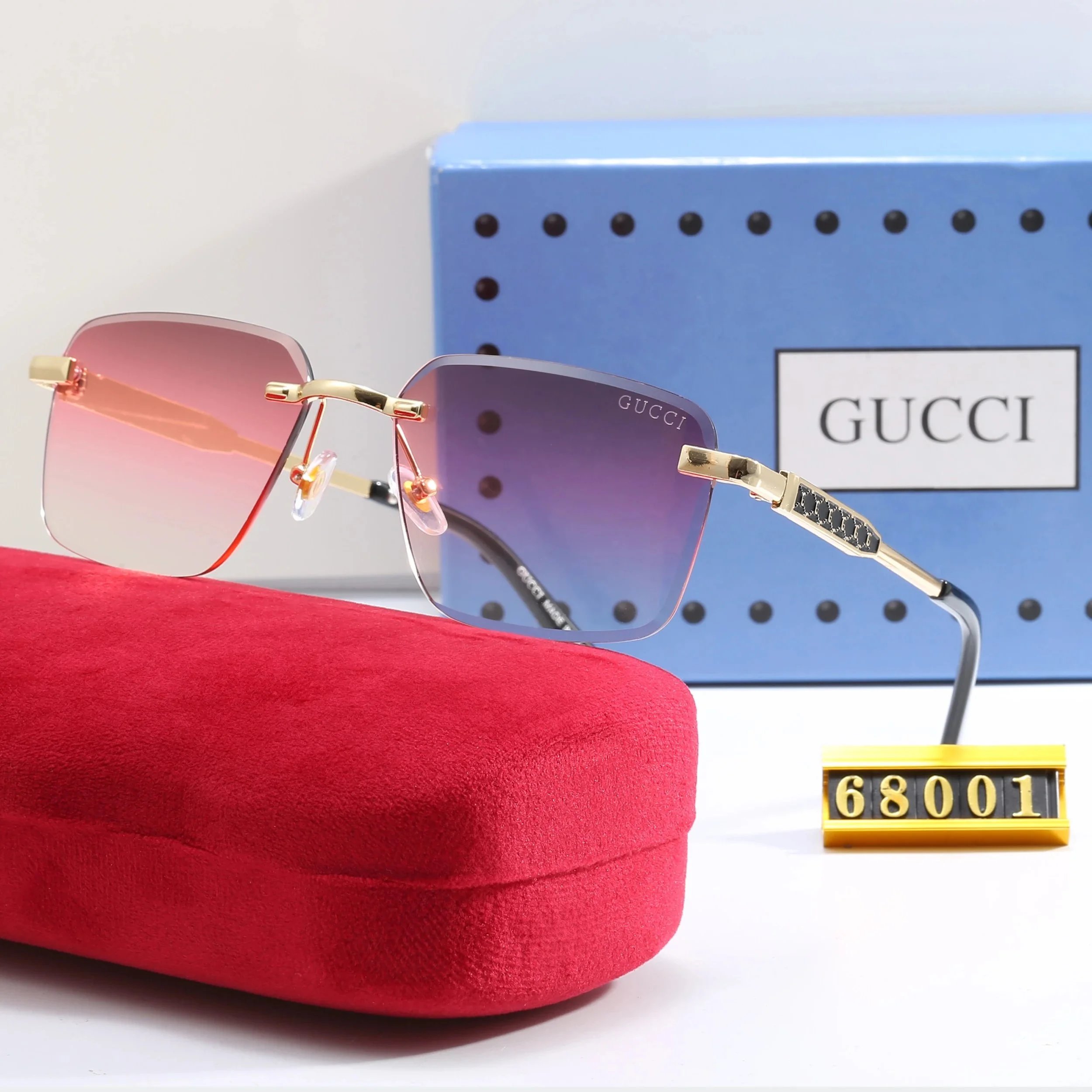 Gucci Square Rimless Gradient Sunglasses Gold Frame - 1
