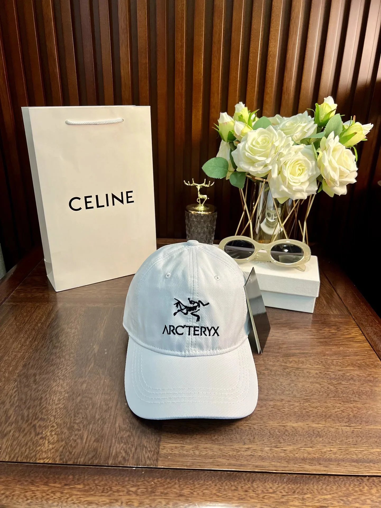 Celine Triomphe Logo Baseball Cap Beige with Sunglasses - 5