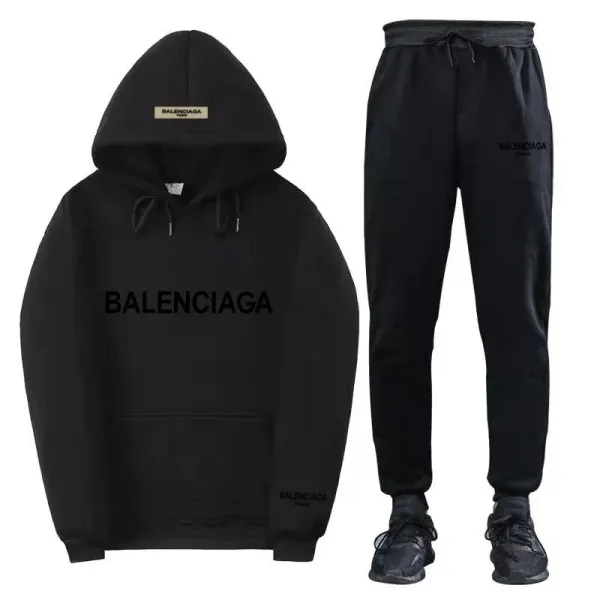 Balenciaga Logo Hoodie and Sweatpants Set Black - 1