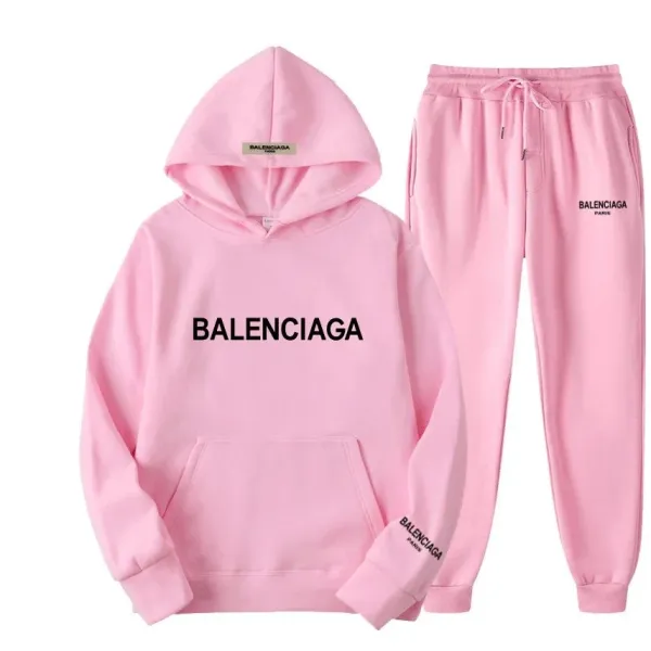 Balenciaga Logo Print Pink Hoodie and Sweatpants Set - 1