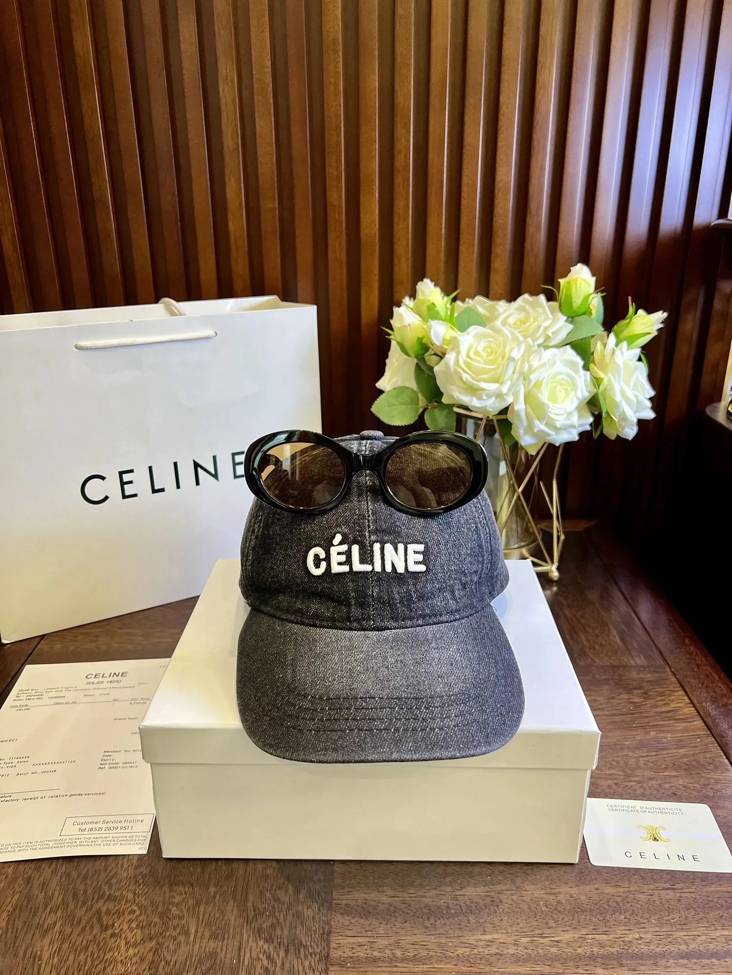 Celine Triomphe Logo Baseball Cap Beige with Sunglasses - 17