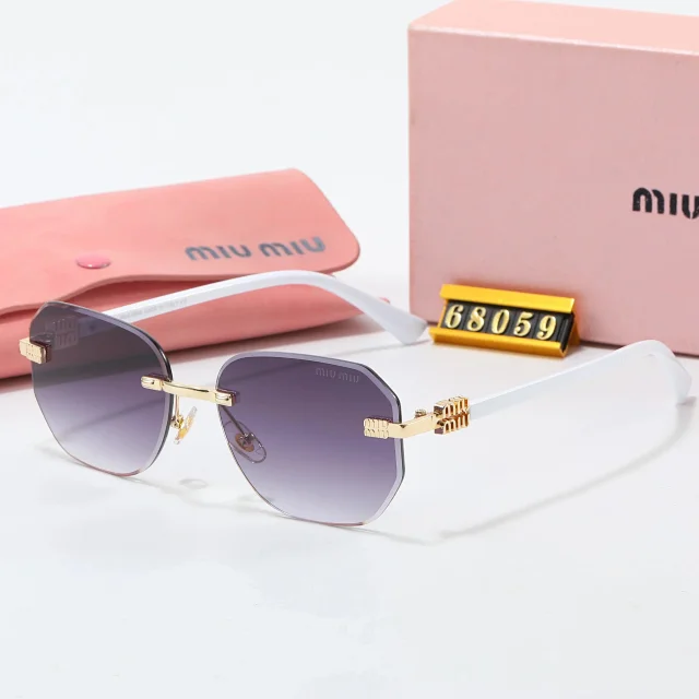 Miu Eyewear Rimless geometric sunglasses with logo temples product detail image 8