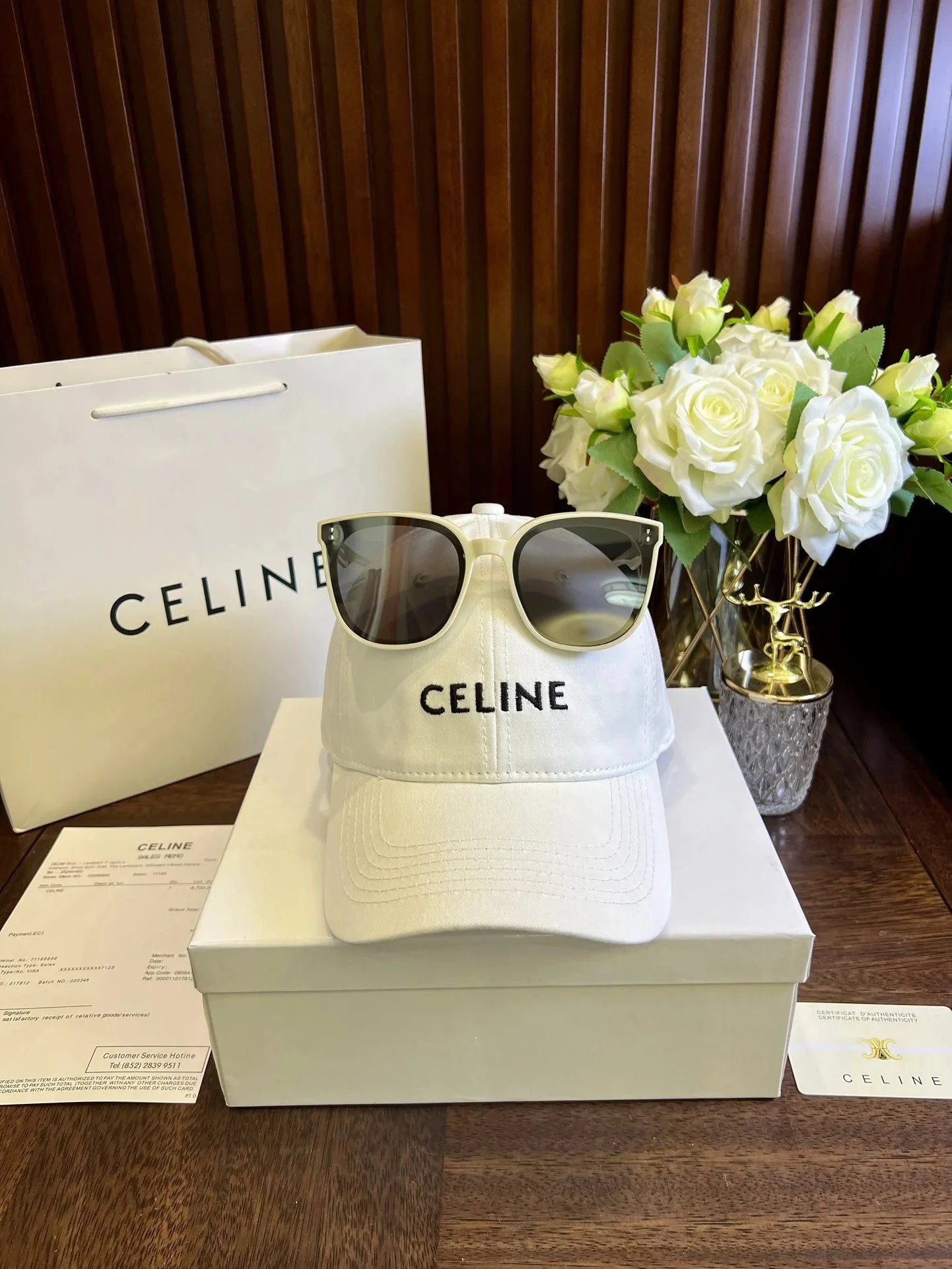 Celine Triomphe Logo Baseball Cap Beige with Sunglasses - 27