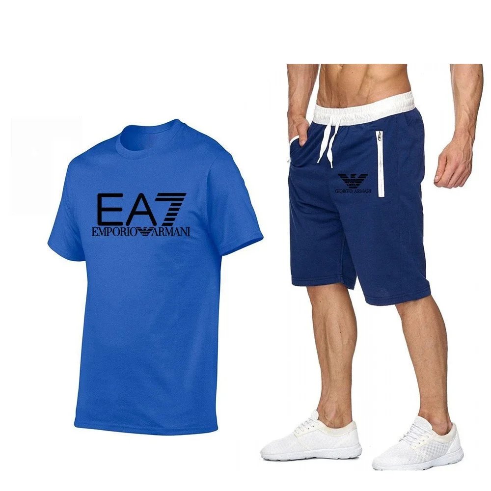 Emporio Armani Matching Sets EA7 logo T-shirt and drawstring zip-pocket shorts set — 13