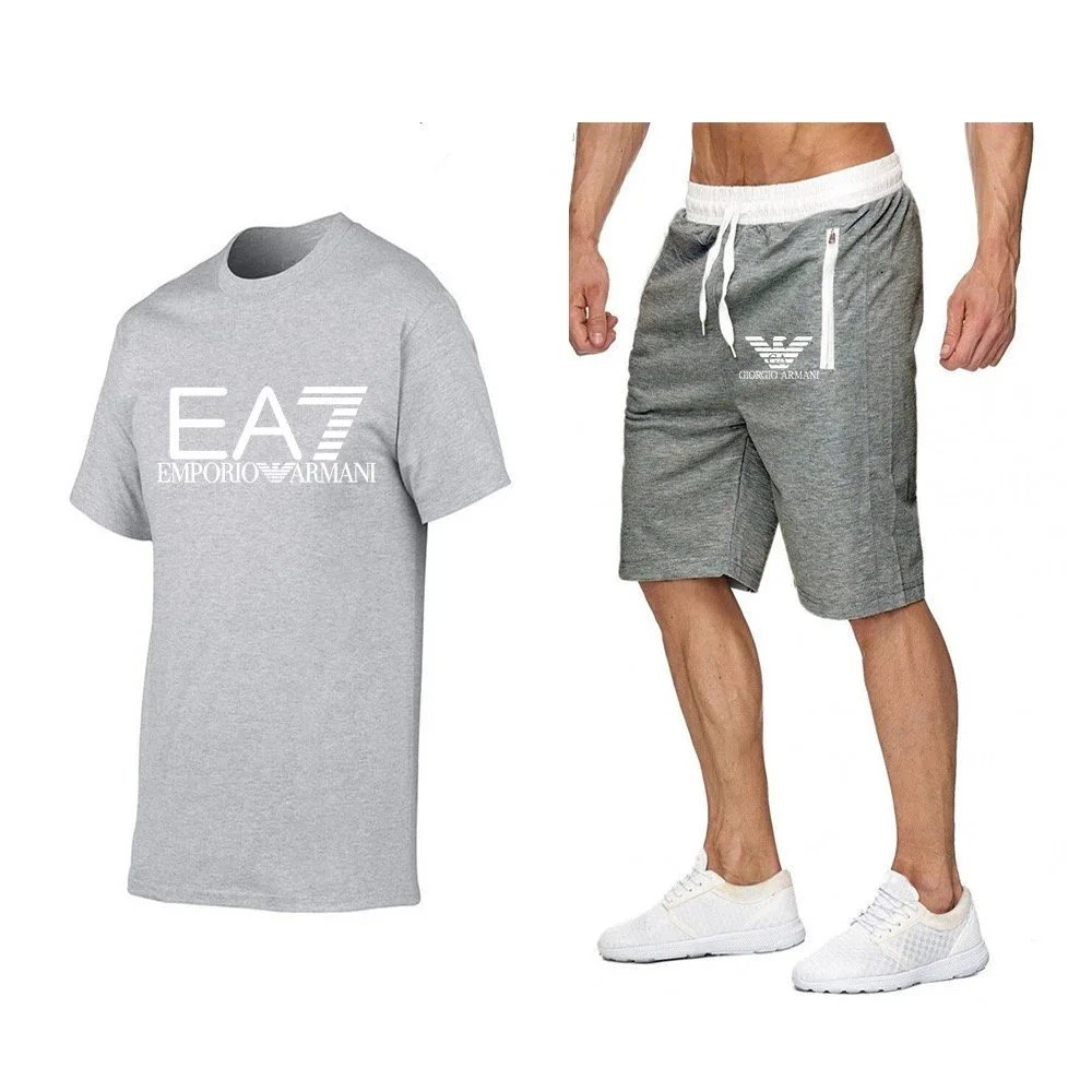 Emporio Armani Matching Sets EA7 logo T-shirt and drawstring zip-pocket shorts set — 19