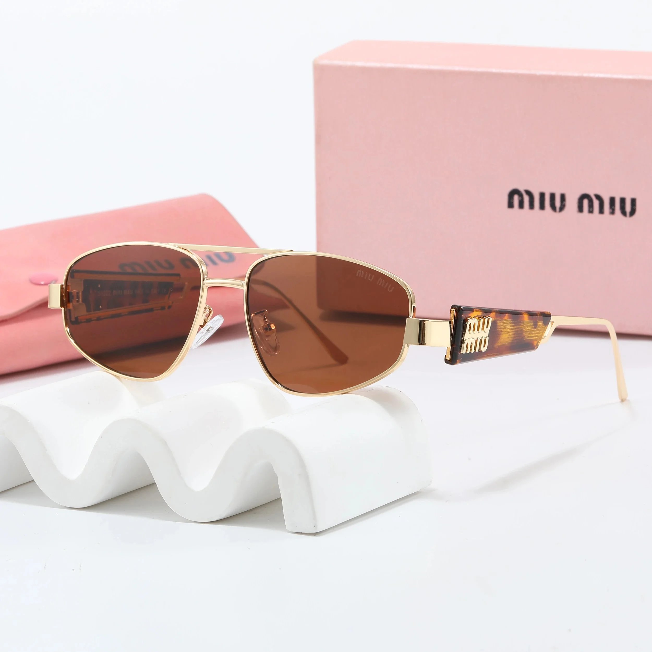 Miu Miu Round Rimless Sunglasses Tortoiseshell Gold Brown Gradient - 9