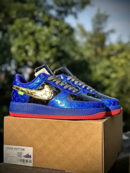 Louis Vuitton x Nike Air Force 1 Low Black / Blue / Gold Sneakers - 1