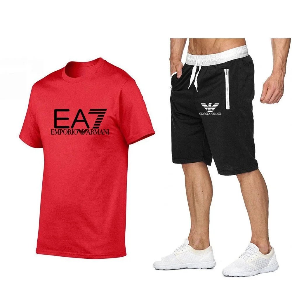 Emporio Armani Matching Sets EA7 logo T-shirt and drawstring zip-pocket shorts set — 28