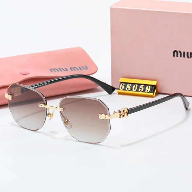 Miu Eyewear Rimless geometric sunglasses with logo temples product detail image 9