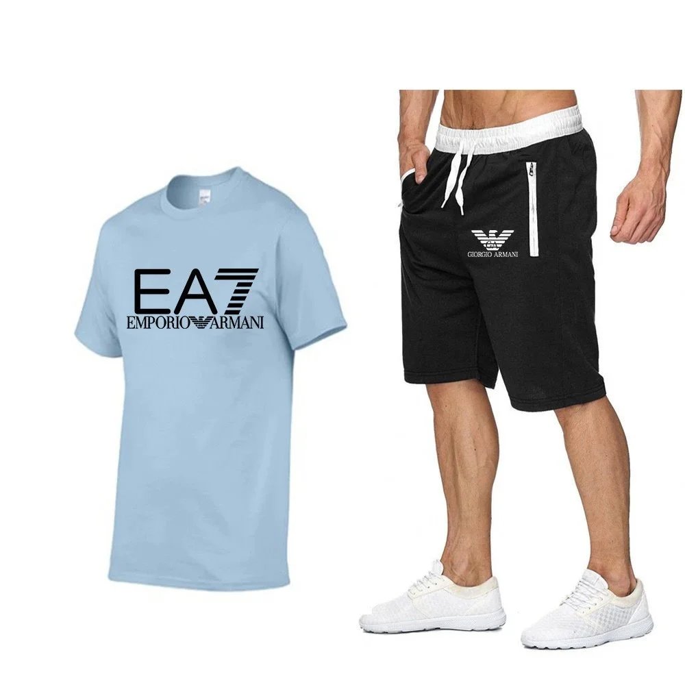 Emporio Armani Matching Sets EA7 logo T-shirt and drawstring zip-pocket shorts set — 34