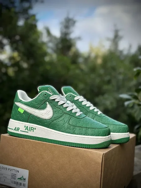 Louis Vuitton x Nike Air Force 1 Low Green Monogram Sneakers - 1