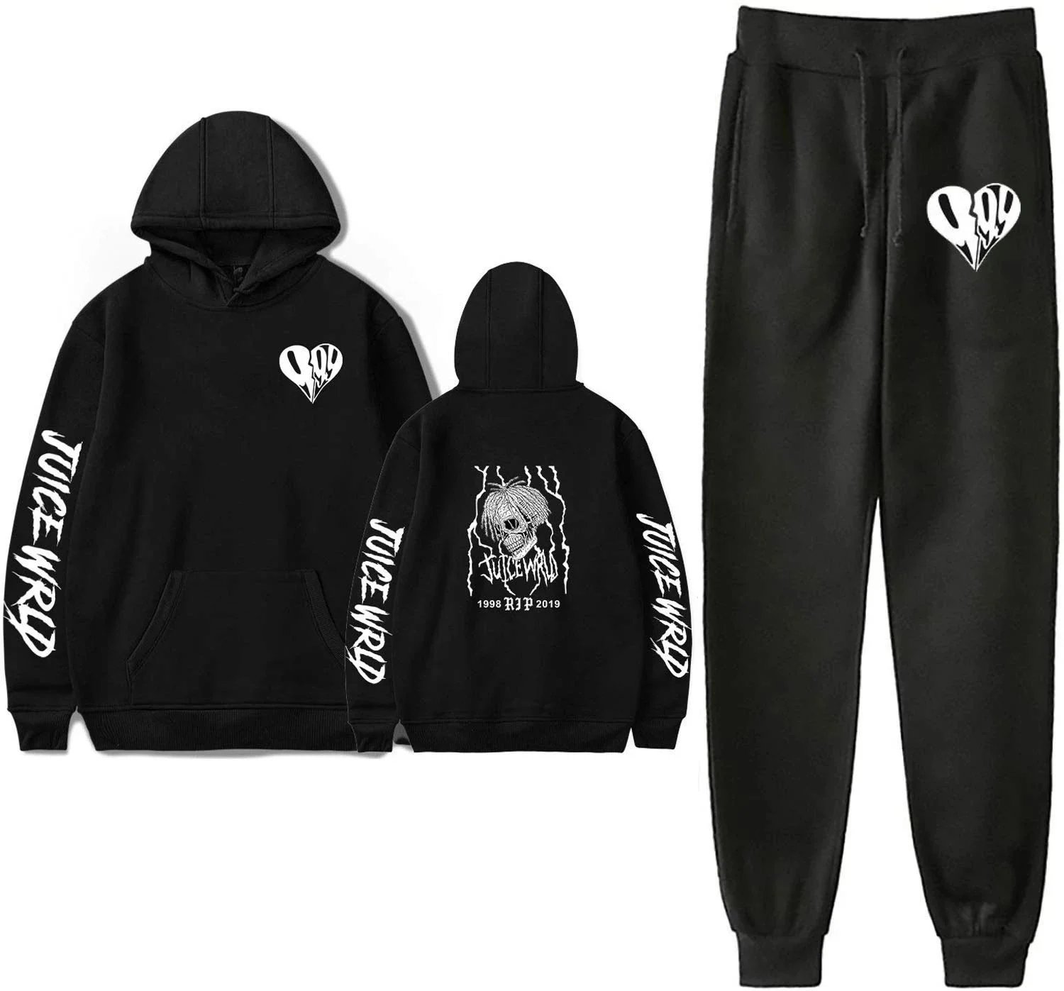 Design Juice WRLD Graphic Hoodie and Sweatpants Set Black Sets - 12
