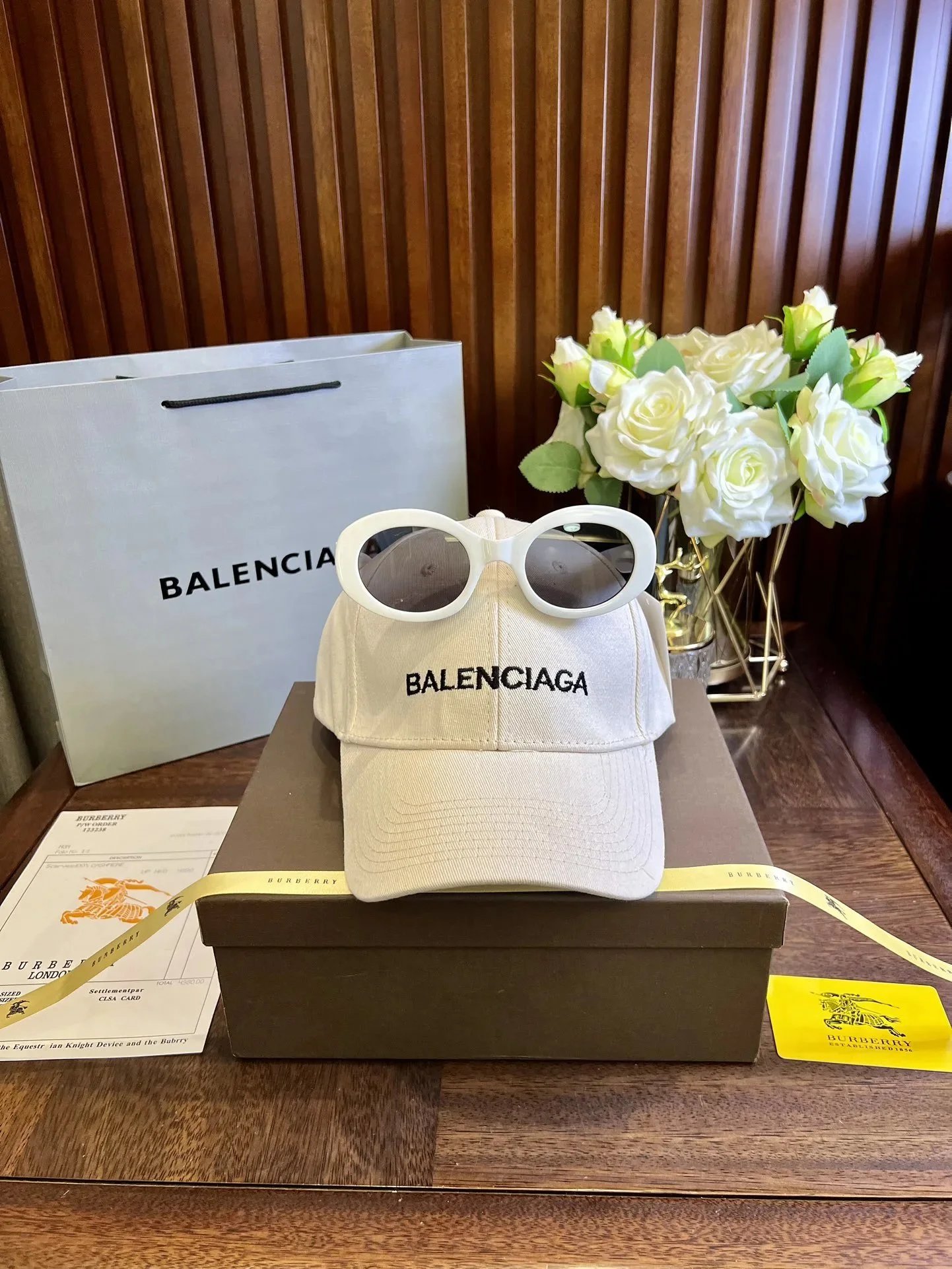 Celine Triomphe Logo Baseball Cap Beige with Sunglasses - 2