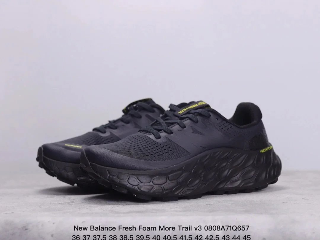 New Balance Fresh Foam More Trail v3 Black Neon Yellow Running Shoes - 6
