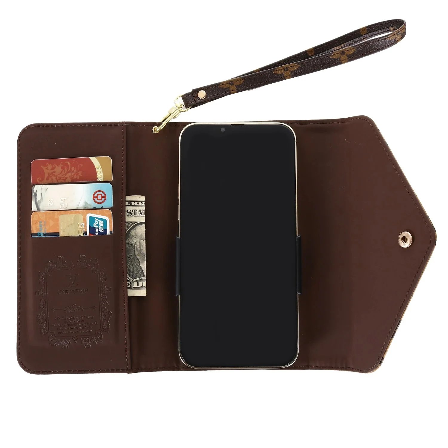 Louis Vuitton Monogram Canvas Wristlet Clutch in Brown and Beige Clutches - 3