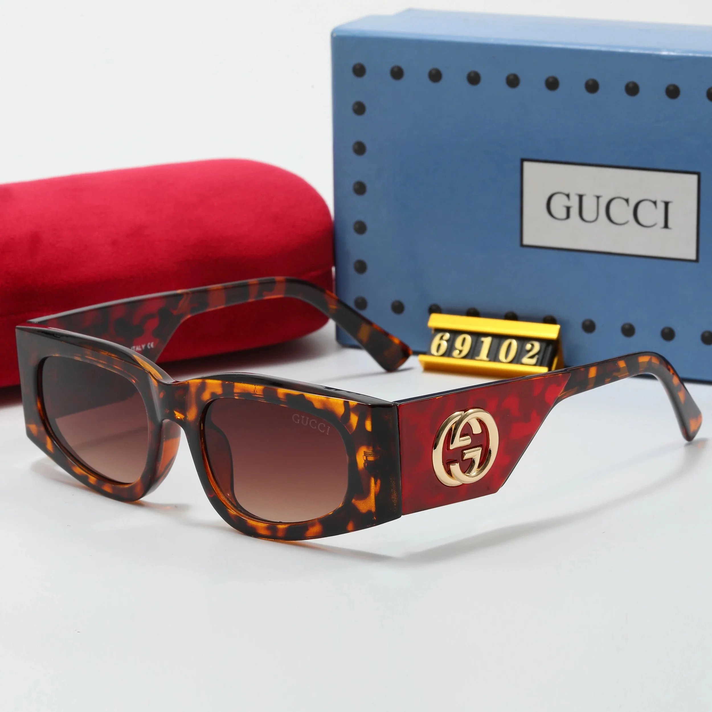 Gucci Square Frame Chain Detail Gradient Brown Sunglasses - 8
