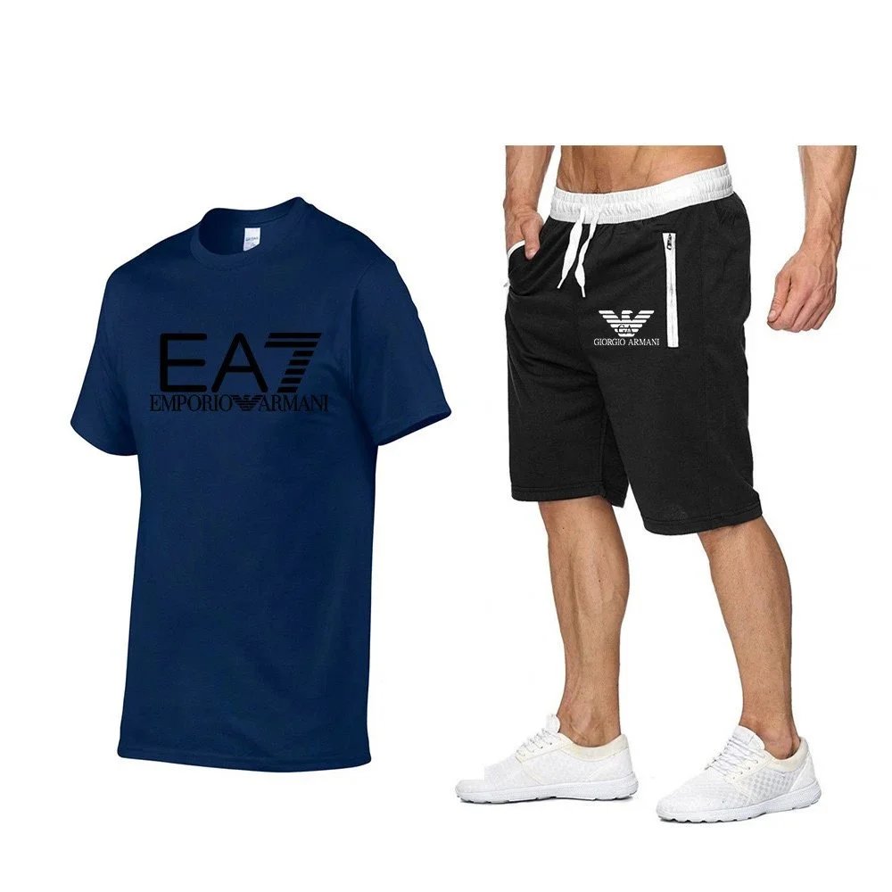 Emporio Armani Matching Sets EA7 logo T-shirt and drawstring zip-pocket shorts set — 29