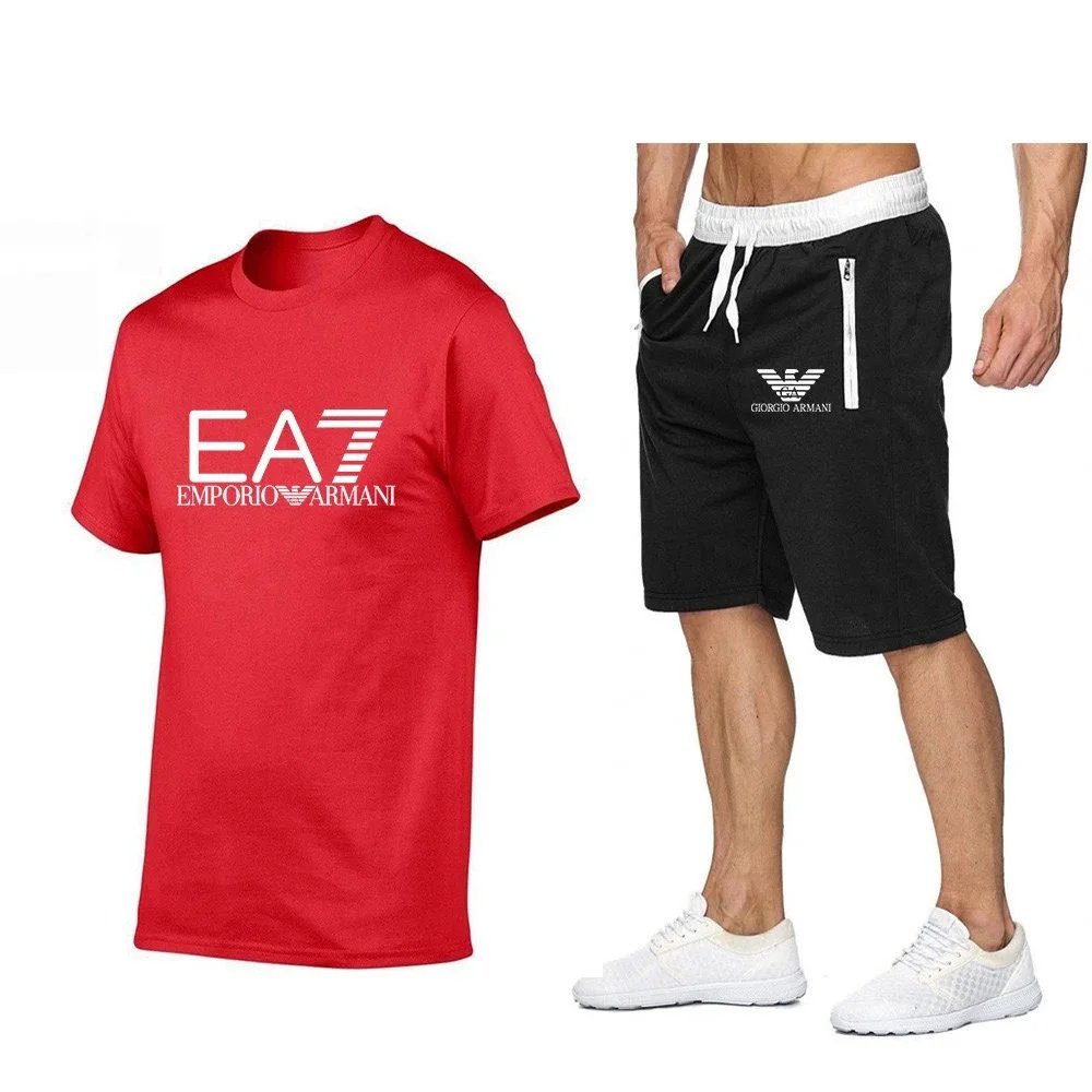 Emporio Armani Matching Sets EA7 logo T-shirt and drawstring zip-pocket shorts set — 27
