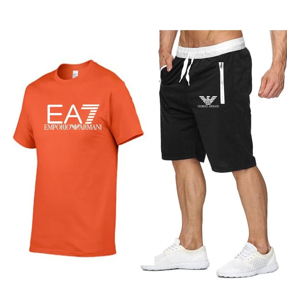 Emporio Armani Matching Sets EA7 logo T-shirt and drawstring zip-pocket shorts set — 32