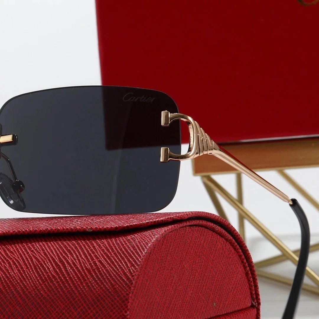 Cartier Santos de Cartier Rimless Sunglasses Gray Gradient Gold - 5