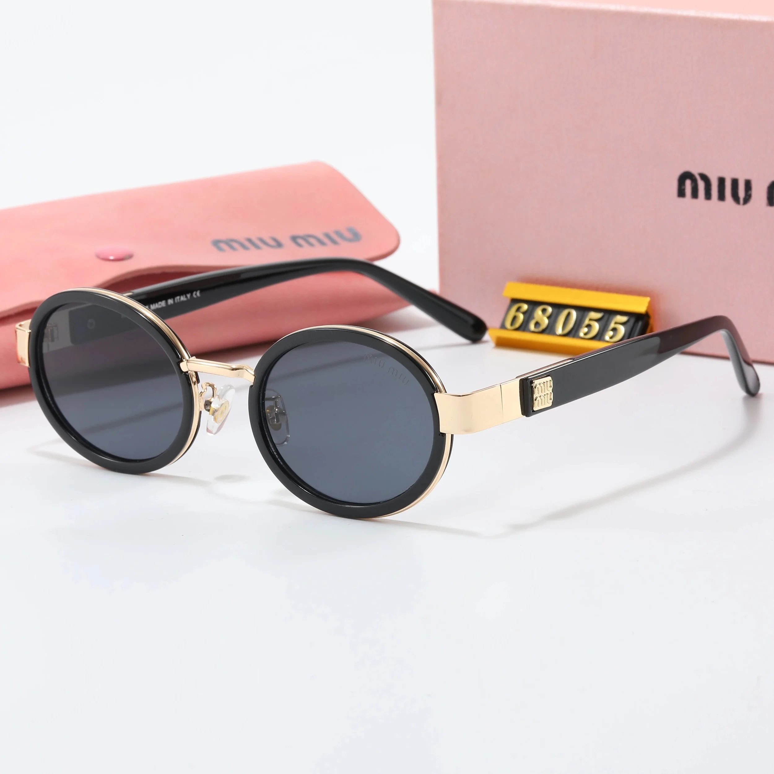 Miu Eyewear Oversized rimless shield sunglasses with gold logo temples — 20
